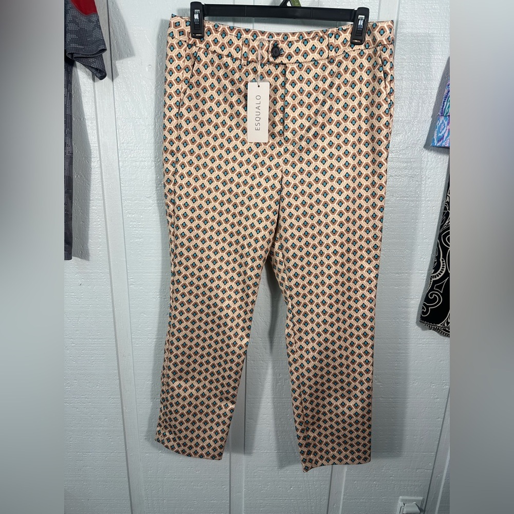 Esqualo Tan with Turquoise and Brown Pattern Straight Leg Size 2XL NWT